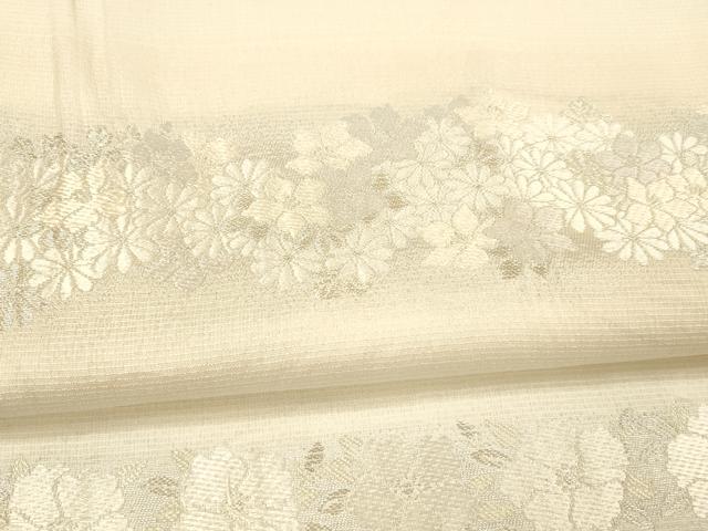 平和屋着物＊夏物 六通柄袋帯 唐織 横段草花文 銀糸 正絹 逸品 DAAX8995cm