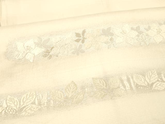 平和屋着物＊夏物 六通柄袋帯 唐織 横段草花文 銀糸 正絹 逸品 DAAX8995cm