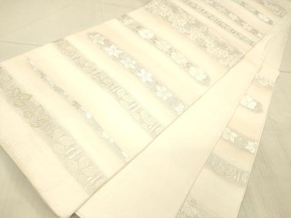 平和屋着物＊夏物 六通柄袋帯 唐織 横段草花文 銀糸 正絹 逸品 DAAX8995cm