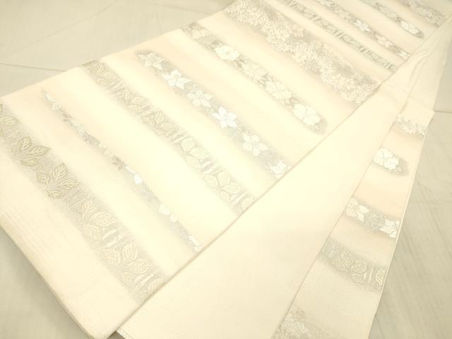 平和屋着物＊夏物 六通柄袋帯 唐織 横段草花文 銀糸 正絹 逸品 DAAX8995cm
