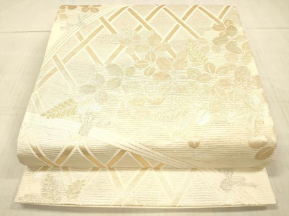 平和屋着物＊夏物 六通柄袋帯 籬草葉文 金銀糸 正絹 逸品 DAAX8996cm
