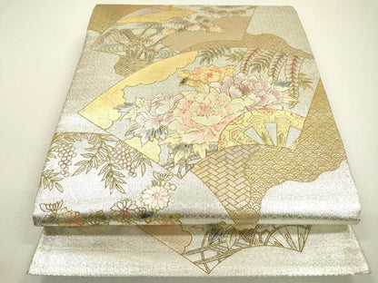 平和屋着物▼佐賀錦 六通柄袋帯 地紙片輪車花文 金彩 正絹 逸品 DAAX9418fe