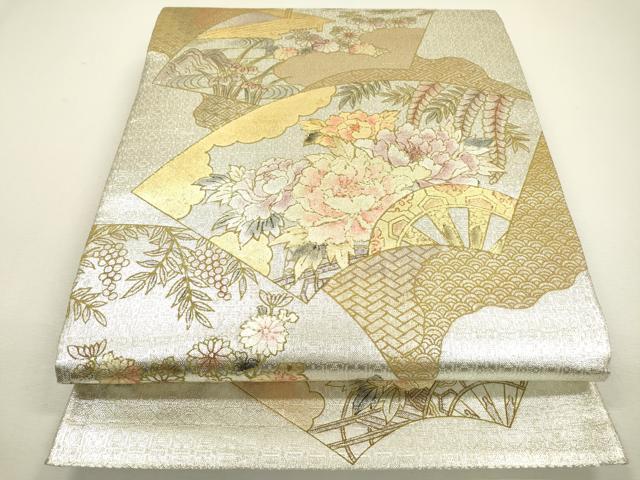 平和屋着物▼佐賀錦 六通柄袋帯 地紙片輪車花文 金彩 正絹 逸品 DAAX9418fe