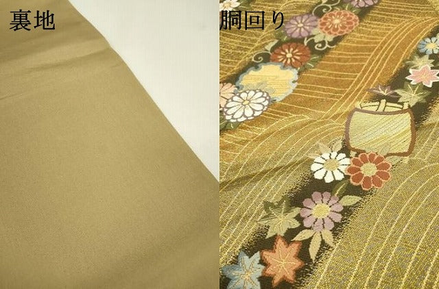 平和屋着物▼六通柄袋帯 唐織 糸車雪輪花文 金糸 正絹 逸品 DAAX9599fe