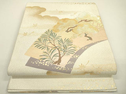 平和屋着物▼太鼓柄袋帯　地紙重ね松文　金銀糸　正絹　逸品　DAAX9620fe