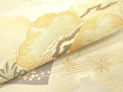 平和屋着物▼太鼓柄袋帯　地紙重ね松文　金銀糸　正絹　逸品　DAAX9620fe