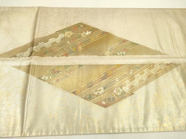 平和屋着物▼太鼓柄袋帯　螺鈿　吉祥花文　金銀彩　引箔　正絹　逸品　DAAX9664fe