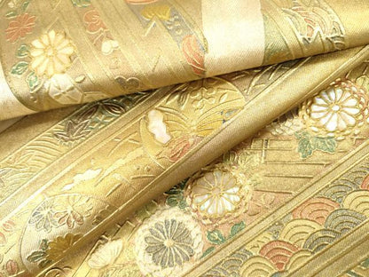 平和屋着物▼太鼓柄袋帯　螺鈿　吉祥花文　金銀彩　引箔　正絹　逸品　DAAX9664fe