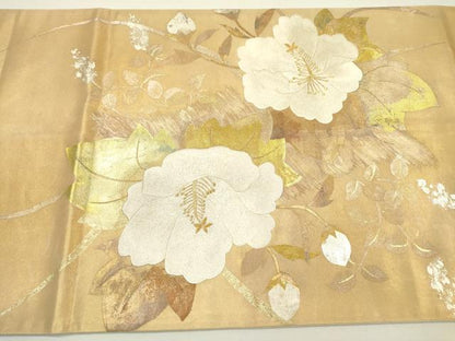 平和屋着物▼太鼓柄袋帯 刺繍 枝花 金銀彩 正絹 逸品 DAAX9861fe