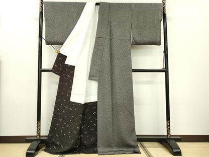 平和屋着物●江戸小紋 作家物 吹き寄せ文 黒地 ロング丈 正絹 逸品 DAAX9876fe