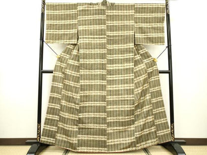 平和屋着物●上質な紬　横段文　正絹　逸品　DAAX9885fe