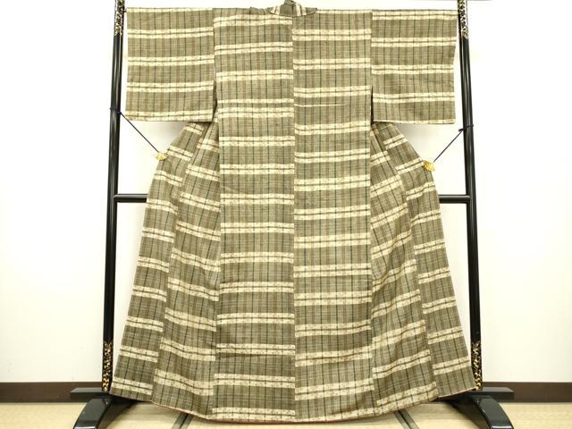 平和屋着物●上質な紬　横段文　正絹　逸品　DAAX9885fe