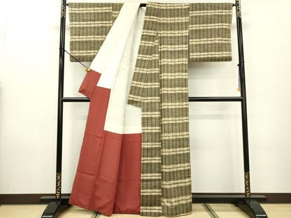 平和屋着物●上質な紬　横段文　正絹　逸品　DAAX9885fe