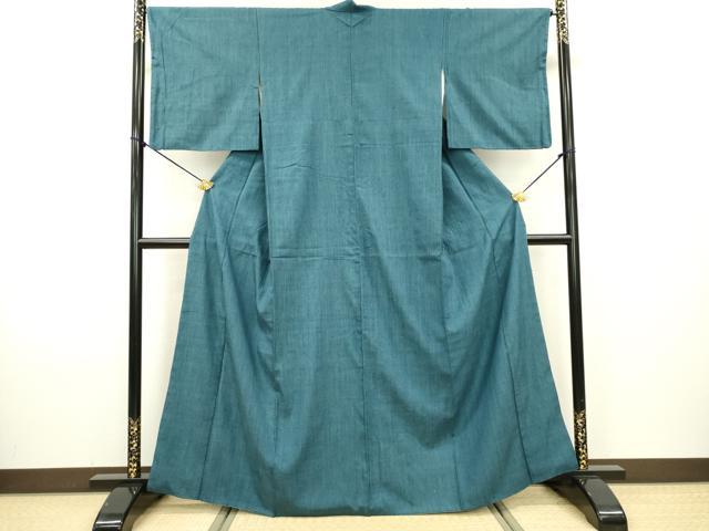 平和屋着物●本場結城紬　重要無形文化財　色無地　藍色　正絹　逸品　DAAX9922fe 平和屋着物○本場結城紬 重要無形文化財 色無地 藍色 正絹 逸品