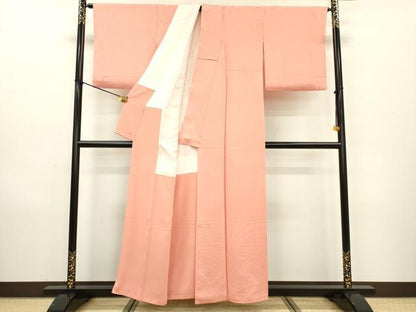 平和屋着物●上質な色無地 松葉地紋 珊瑚色 正絹 逸品 DAAX9927fe