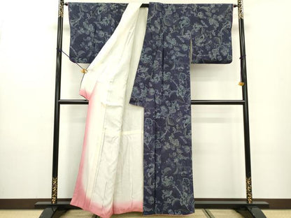 平和屋着物●上質な小紋　更紗花唐草文　鬼しぼ縮緬　正絹　逸品　DAAX9931fe