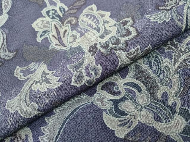 平和屋着物●上質な小紋　更紗花唐草文　鬼しぼ縮緬　正絹　逸品　DAAX9931fe