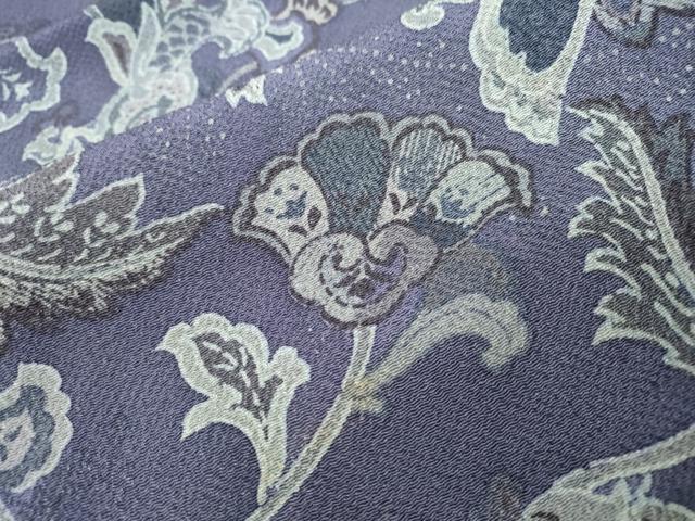 平和屋着物○上質な小紋 更紗花唐草文 鬼しぼ縮緬 正絹 逸品