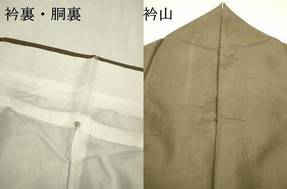 平和屋着物●上質な紬　花丸地紋　生壁色　正絹　逸品　DAAX9953fe