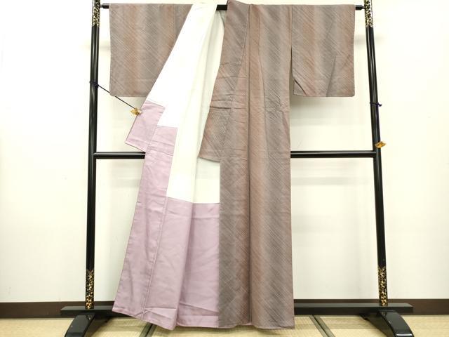 平和屋着物●上質な紬　斜線文　正絹　逸品　未使用　DAAX9956fe