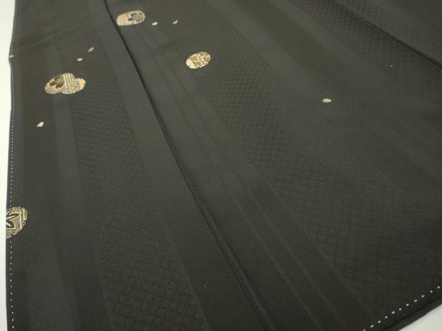 平和屋着物●上質な小紋　雪輪花文　黒地　金銀彩　三越扱い　正絹　逸品　DAAX9961fe