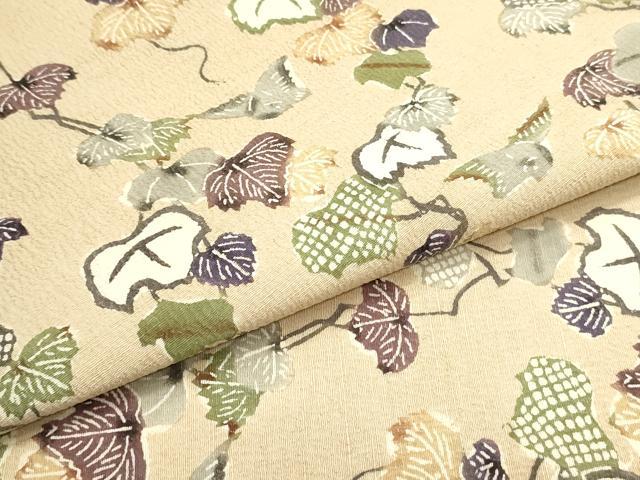 平和屋着物●九寸名古屋帯　型染め　蔦の葉文　お召縮緬　正絹　逸品　DAAY0010ob