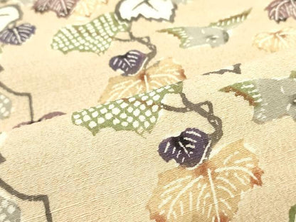平和屋着物●九寸名古屋帯　型染め　蔦の葉文　お召縮緬　正絹　逸品　DAAY0010ob