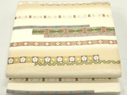 平和屋着物●六通柄袋帯 唐織 雅び横段文 金糸 正絹 逸品 DAAY0024ob
