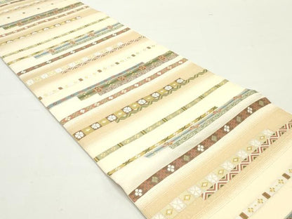 平和屋着物●六通柄袋帯 唐織 雅び横段文 金糸 正絹 逸品 DAAY0024ob