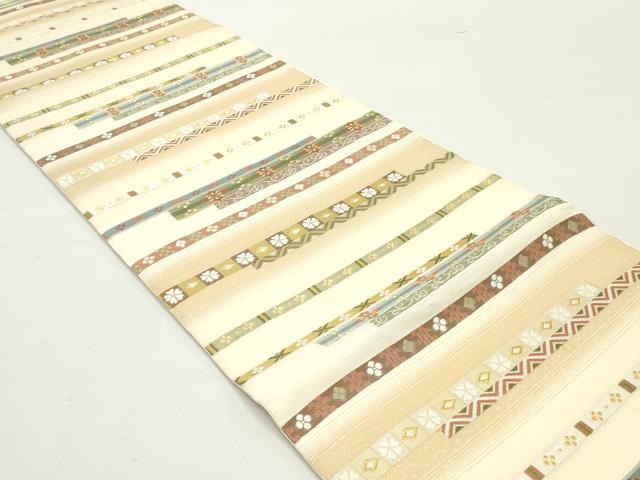 平和屋着物●六通柄袋帯 唐織 雅び横段文 金糸 正絹 逸品 DAAY0024ob