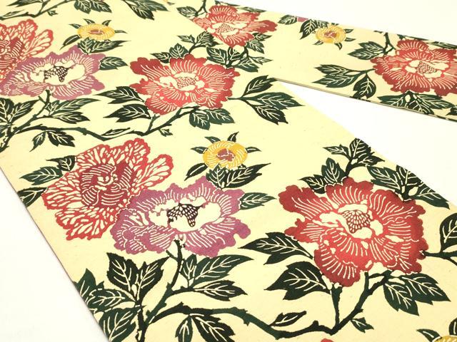 平和屋着物●九寸名古屋帯 紬地 型染め 草花文 正絹 逸品 DAAY0042ob