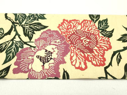 平和屋着物●九寸名古屋帯 紬地 型染め 草花文 正絹 逸品 DAAY0042ob