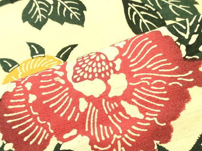 平和屋着物●九寸名古屋帯 紬地 型染め 草花文 正絹 逸品 DAAY0042ob