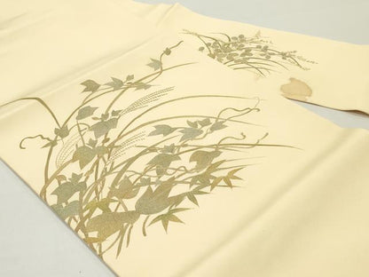 平和屋着物●塩瀬　九寸名古屋帯　蔦の葉文　蜂蜜色　金彩　正絹　逸品　DAAY0046ob