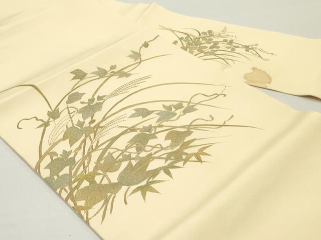 平和屋着物●塩瀬　九寸名古屋帯　蔦の葉文　蜂蜜色　金彩　正絹　逸品　DAAY0046ob