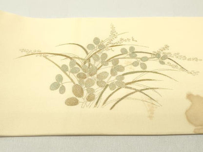 平和屋着物●塩瀬　九寸名古屋帯　蔦の葉文　蜂蜜色　金彩　正絹　逸品　DAAY0046ob