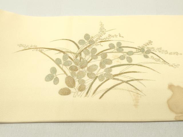 平和屋着物●塩瀬　九寸名古屋帯　蔦の葉文　蜂蜜色　金彩　正絹　逸品　DAAY0046ob