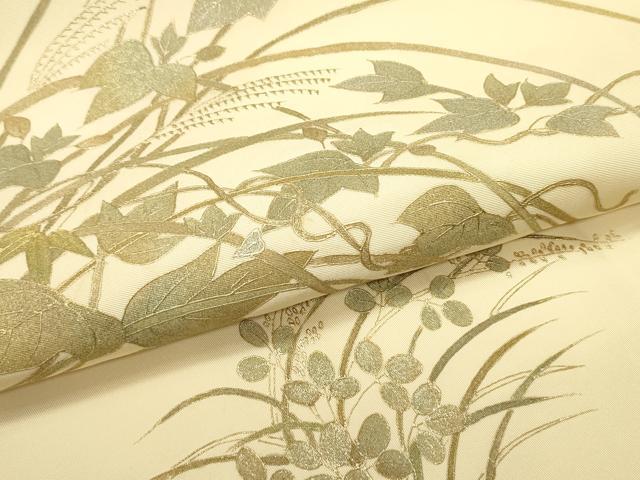 平和屋着物●塩瀬　九寸名古屋帯　蔦の葉文　蜂蜜色　金彩　正絹　逸品　DAAY0046ob