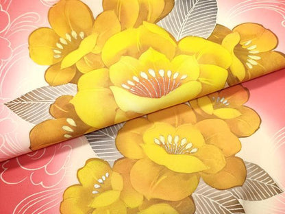 平和屋着物●塩瀬　九寸名古屋帯　手描き　草花文　紅赤色　金銀彩　正絹　逸品　DAAY0047ob