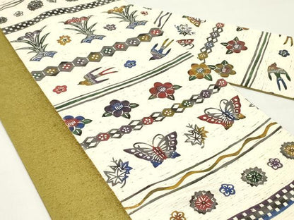 平和屋着物●九寸名古屋帯 作家物 ぜんまい紬 紅型 舞蝶花鳥間道 正絹 逸品 DAAY0051ob
