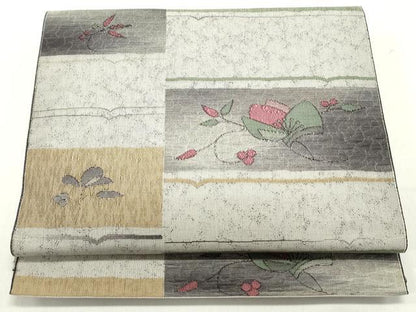 平和屋着物●本場筑前博多織 八寸名古屋帯 草花間道 正絹 逸品 DAAY0071ob