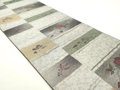 平和屋着物●本場筑前博多織 八寸名古屋帯 草花間道 正絹 逸品 DAAY0071ob