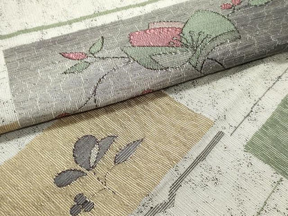 平和屋着物●本場筑前博多織 八寸名古屋帯 草花間道 正絹 逸品 DAAY0071ob