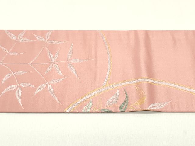 平和屋着物●九寸名古屋帯　舞蝶草花丸文　退紅色　金糸　正絹　逸品　DAAY0088ob