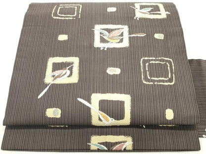 平和屋着物●九寸名古屋帯　唐織　群れ鳥幾何学文　正絹　逸品　DAAY0094ob