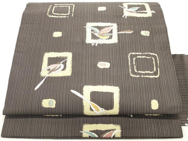 平和屋着物●九寸名古屋帯　唐織　群れ鳥幾何学文　正絹　逸品　DAAY0094ob