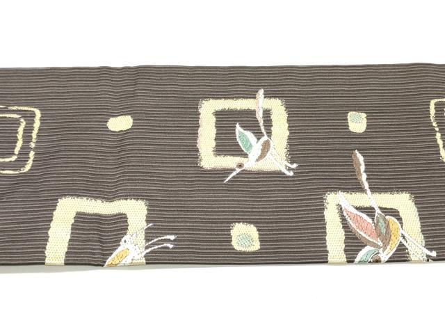 平和屋着物●九寸名古屋帯　唐織　群れ鳥幾何学文　正絹　逸品　DAAY0094ob