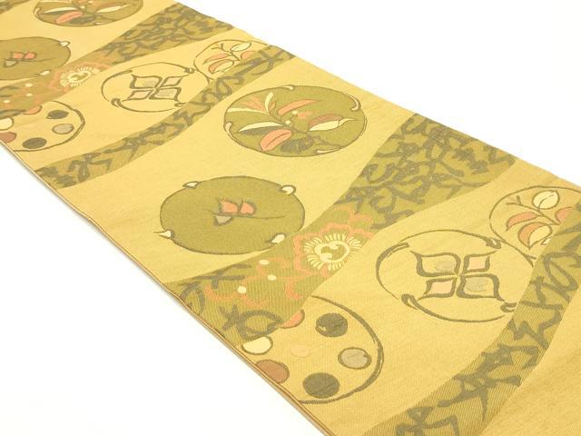 平和屋着物●六通柄袋帯　明日香　いろは歌　花丸文　正絹　逸品　DAAY0109ob