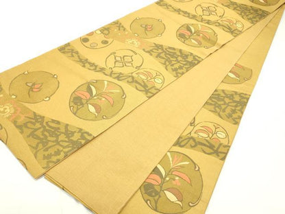 平和屋着物●六通柄袋帯　明日香　いろは歌　花丸文　正絹　逸品　DAAY0109ob