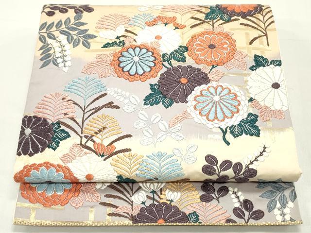 平和屋着物●六通柄袋帯　唐織　草花文　金糸　正絹　逸品　DAAY0110ob